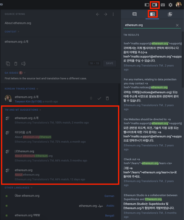 Snímek obrazovky překladové paměti